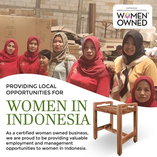 EcoDecors, Eleganto, 20", Teak Shower Bench, Teak Shower Stool, Safety Arms, Shower Seat, Teak Shower Seat, Shower Transfer Bench, Teak Shower for Inside Shower EcoDecors