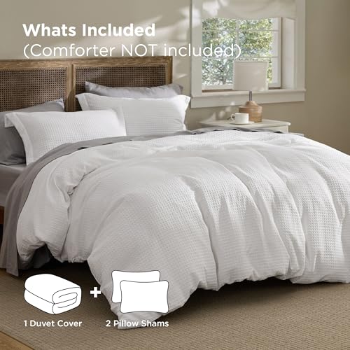 Bedsure Luxury Waffle Duvet Cover Queen Size - Textured Duvet Cover Set, Soft, Breathable Bedding Set (90"x90") with 2 Pillow Shams for All Season, Pure White, Comforter Not Included Bedsure