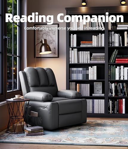 GarveeHome Recliner Chairs, Classic Manual Leather Recliner, Home Theater Seating with Lumbar & Arms Support for Living Room, Bedroom and Nursery (Grey-22“)