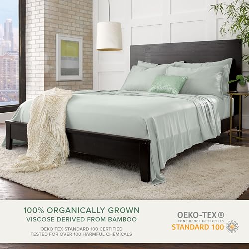 Pure Bamboo Queen Sheets, Genuine 100% Organic Viscose Derived from Bamboo Bed Sheet Set, Luxuriously Soft & Cooling, Double Stitching, 2 Year Quality Promise (Queen, Sea Glass) Pure Bamboo