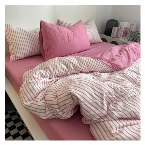 YUSIWOAL Japanese Stripes Duvet Cover Set with Bed Linens Single/Queen/King Size Comforter Bedding Set Compatible with Double Bed Cover Quilt,Summer Duvet Cover sets(D,Queen Size 4pcs) YUSIWOAL