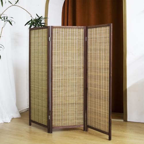 Pawlabay 3 Panel Short Panel Divider Screen,3.95 FT Tall Bamboo Room Divider Folding Privacy Screen,Short Panel Divider Freestanding Room Divider for Room Seperation,Brown PawlaBay
