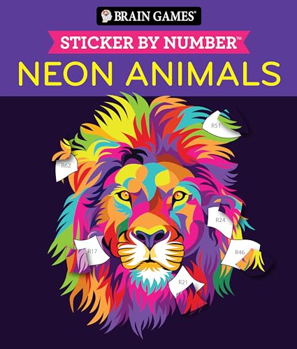 Brain Games - Sticker by Number: Neon Animals Brain Games