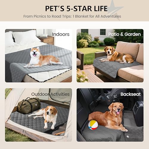 gogobunny 3X Stronger Waterproof Pet Blanket, Scratch Proof Furniture Protector for Dogs Cats, Reversible Cover 52x82 Inch, Dark Grey/Light Grey gogobunny