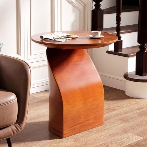 Tribesigns Round Side Table, Wood End Table with a Sturdy Base, Industrial Bedside Table Nightstand for Bedroom, Small Side Table Accent Table for Living Room, Easy Assembly, Brown Tribesigns