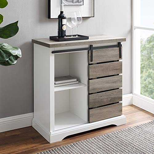 Walker Edison Willa Modern Farmhouse Sliding Single Slat Door Storage Console, 32 Inch, White and Grey Wash Walker Edison