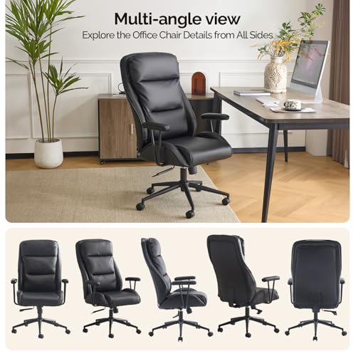 VINGLI Executive Ergonomic Office Chair with 100-130° Reclining, High-Back Desk Chair with Adjustable Base & Headrest Support & Wheels, Comfy Gaming Chair for Computer, Home Office, Pu-Leather, Black VINGLI