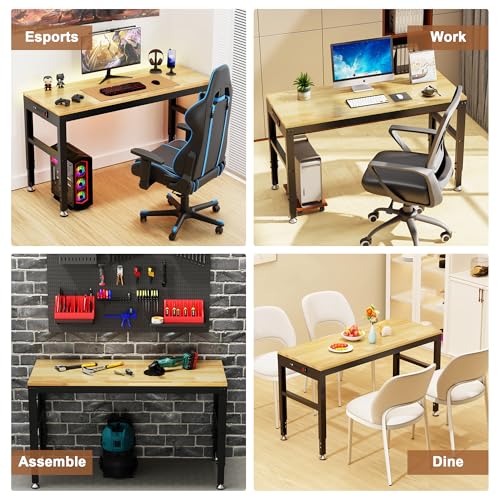 Antifir 48" Heavy Duty Workbench 1800 Lbs Capacity Solid Wood Working Bench Adjustable Height Work Tables with Power Outlets for Garage Shop Home Office Antifir