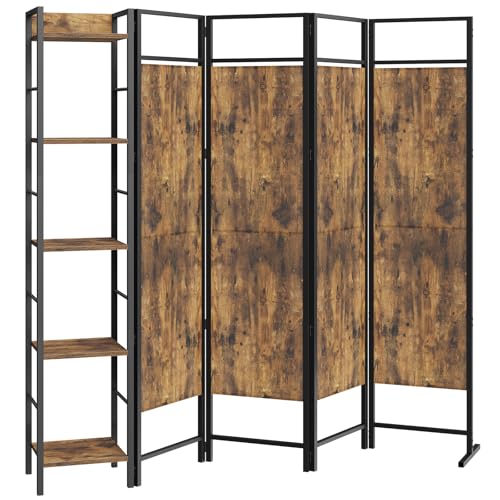 YATINEY Room Divider, 4 Panel Folding Privacy Screen with Storage, Portable Room Partition for Room Separator, Wall Divider Screen for Bedroom, Office, Rustic Brown and Black YATINEY