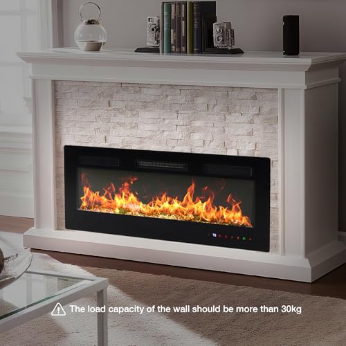 DUMOS 42 Inch Electric Fireplace Wall Mounted/Recessed/Free Standing Space Heater with Remote Control Adjustable Flame Colors Touch Screen Energy Saving, Black DUMOS