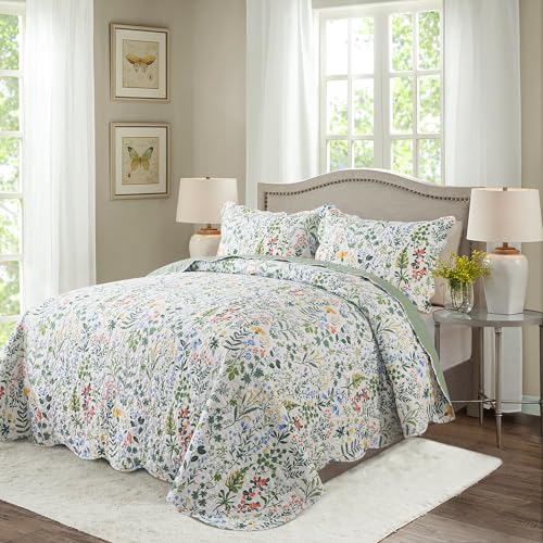 HoneiLife Floral Quilt King Size - 3 Pieces Microfiber Quilt Sets Lightweight Bedspreads Wildflower Coverlets Retro Bed Cover King Quilt Bedding Set All Season Quilts HoneiLife