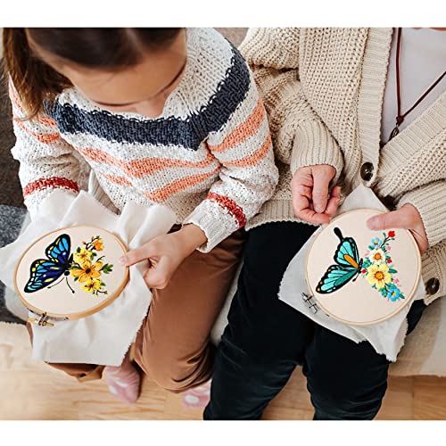 Santune 3 Pack Embroidery Kit for Beginners Adults Cross Stitch Kits with Butterfly Patterns and Instructions,DIY Hand Crafts with 1 Hoop,Threads and 6 Needles