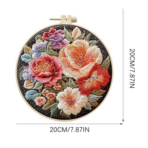 ARTopet Embroidery Kit for Beginners Cross Stitch Kits Needlepoint Set Colorful Flowers Patterns Embroidery Thread Kit for Craft Lover Hand Stitch with Hoop Threads Fabric-Flowers02