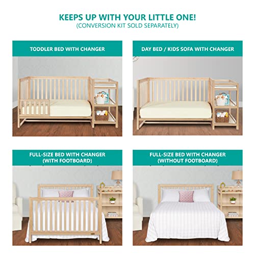 Dream On Me Milo 5-in-1 Convertible Crib and Changing Table with Free Changing Pad in Vintage White Oak, 3 Mattress Height Settings, Non-Toxic Finishes, Pinewood Dream On Me