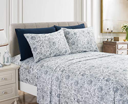 Elegant Comfort Luxury Soft Bed Sheets Paisley Pattern - 1500 Premium Hotel Quality Microfiber Softness Wrinkle and Fade Resistant (6-Piece) Bedding Set, Queen, Navy Elegant Comfort