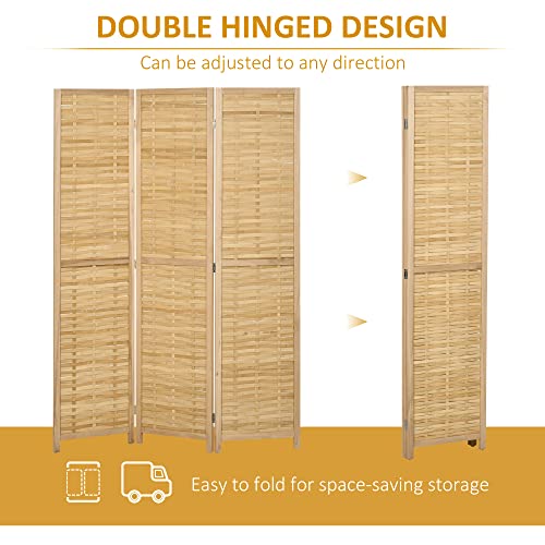 HOMCOM 3 Panel Room Divider, 5.5' Tall Bamboo Portable Folding Privacy Screens, Hand-Woven Double Side Partition Wall Dividers for Home Office, Natural HOMCOM