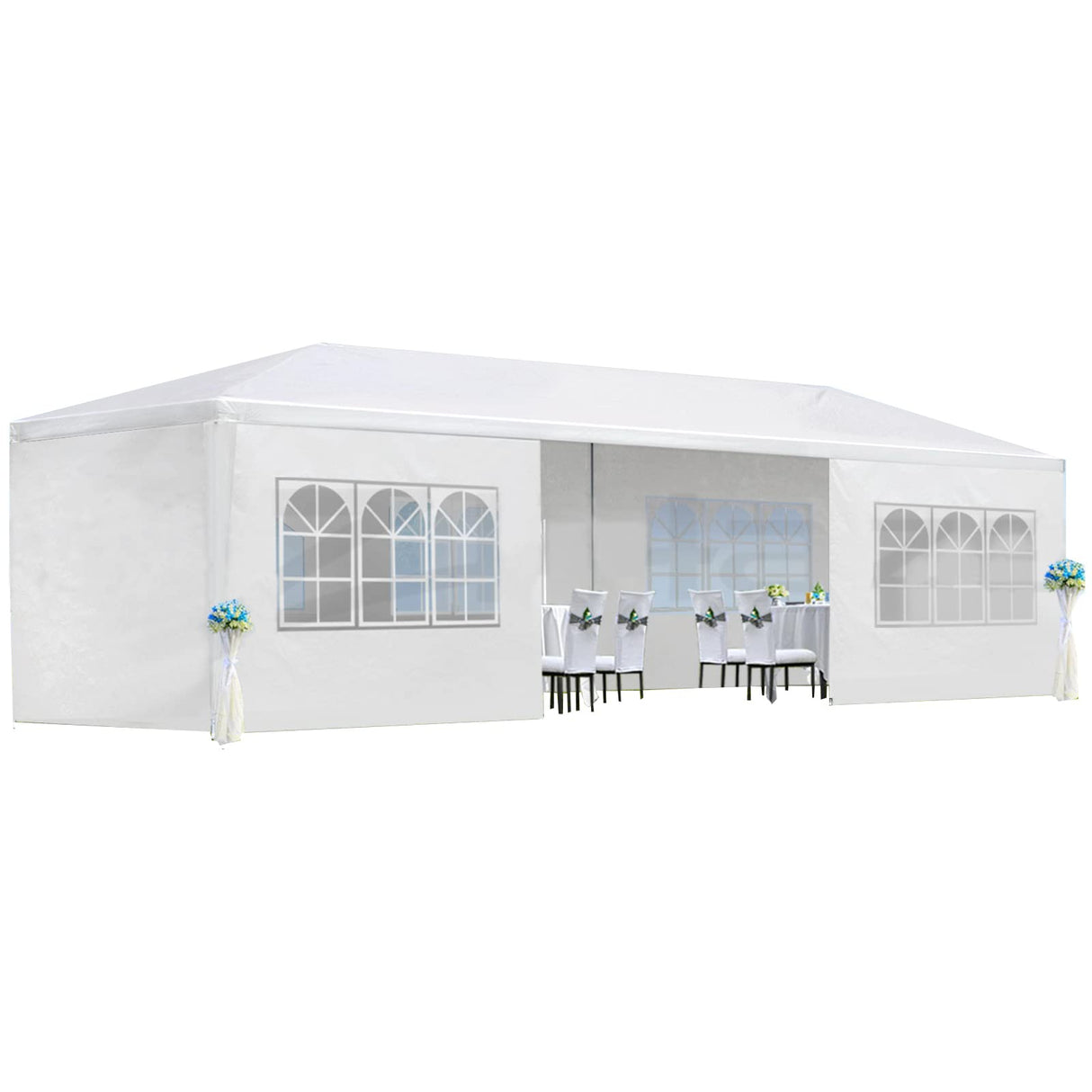 10x30 Party Tent, Outdoor Wedding Tents with 8 Removable Sidewalls, Gazebo Shelter for Parties Patio, Outside Waterproof Canopy Tents, Party Wedding BBQ Events Tent White BouPower