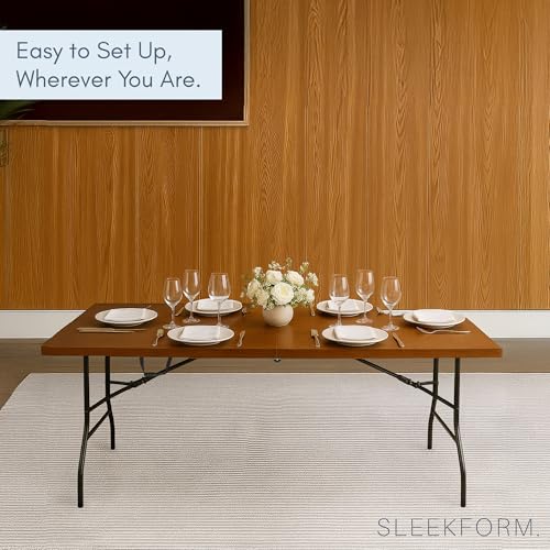 Sleekform 6ft Wooden Folding Table with Handle, Wood Folding Banquet Tables for Dinner - 6 Foot x 28 in, Portable, Sturdy & Lightweight Foldable Table for Dinner, Conference or Picnic Sleekform