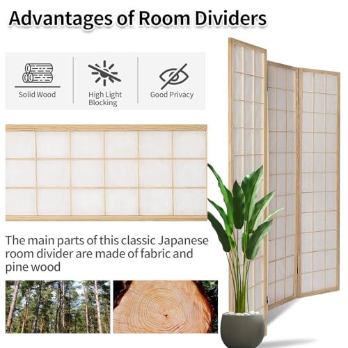 ZFFURN 4 Panel Room Divider, 5.6Ft Japanese Shoji Style Folding Privacy Screen, Decorative Room Divider Panel, Portable Freestanding Room Partition for Home, Office, Bedroom (White) ZFFURN