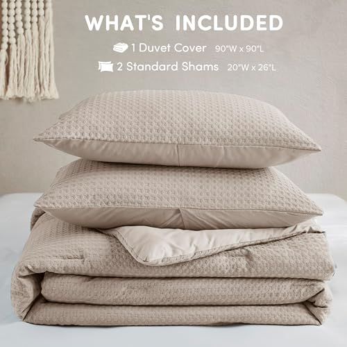 Comfort Spaces Taupe Queen Duvet Cover Set - 3 Pieces Breathable Dotted Weave Texture Duvet Sets, Modern Farmhouse Boho Duvet Cover & Sham, All Season Microfiber Queen Bed Set, Full/Queen Comfort Spaces