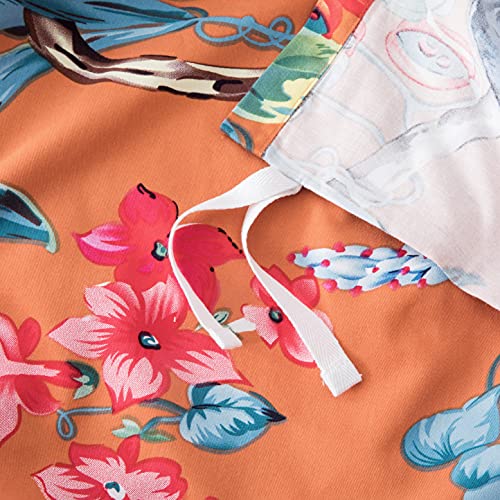 Eikei Botanical Garden Duvet Cover Washed Brushed 100-percent Cotton Bedding Set Asian Chinoiserie Print Colorful Tropical Tree Branches and Birds Floral Pattern (Queen, Orange) Eikei