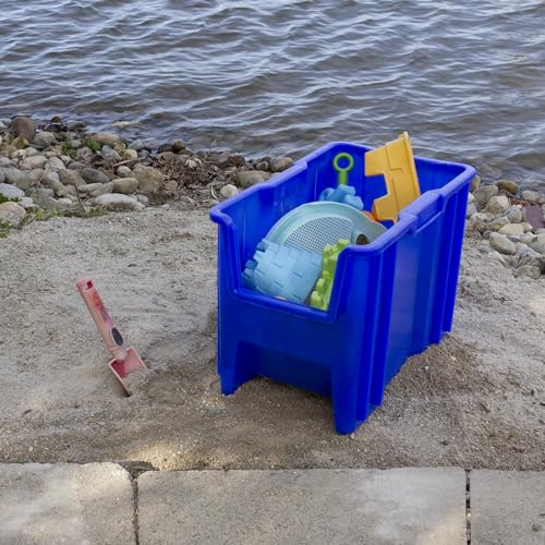 Akro-Mils 13014 Stak-N-Store Heavy Duty Stackable Open Front Plastic Storage Container Bin, (17-1/2-Inch x 11-Inch x 12-1/2-Inch), Blue, (4-Pack) Akro-Mils