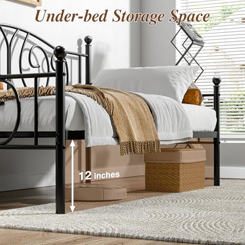 VECELO Metal Daybed Frame Multifunctional Platform Bed Sofa Mattress Foundation with Classic Headboard, Twin, Black VECELO