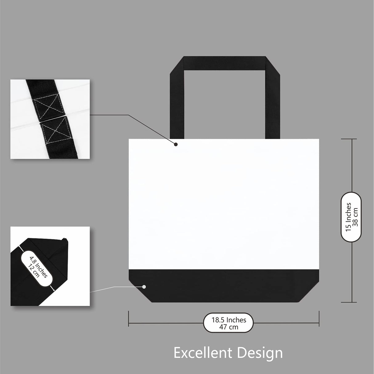 TOPDesign 1 | 3 | 6 | 12 | 24 Pack Super Strong Large 12oz Cotton Canvas Tote Bag, Reusable Grocery Shopping Fashionable Two-Tone Cloth Bags for Crafts, DIY Your Creative Designs (Pack of 1) TOPDesign