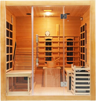 Smartmak Far Infrared 2 Person Recliner Sauna Room, Indoor Traditional Sauna Room, 10 Heating Panels, 7 Color Light, Oxygen Bar, Bluetooth Speaker (220V, 3400W) (Cedar, 3 Person)