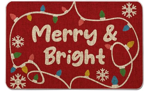 QIONG MENG Christmas Merry and Bright Doormat Outdoor Rug Decorative Doormats Farmhouse Home Kitchen Entrance Rug Floor Front Door Mats 17 x 27 Inch QIONG MENG