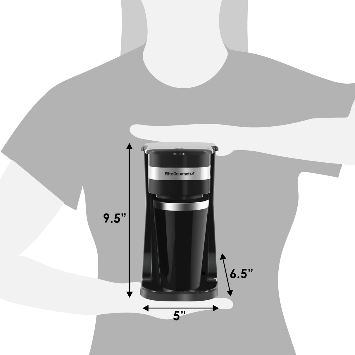 Elite Gourmet EHC114 Personal Single-Serve Compact Coffee Maker Brewer Includes 14Oz. Thermal Travel Mug with Stainless Steel Interior, Compatible with Coffee Grounds, Reusable Filter, Black Elite Gourmet