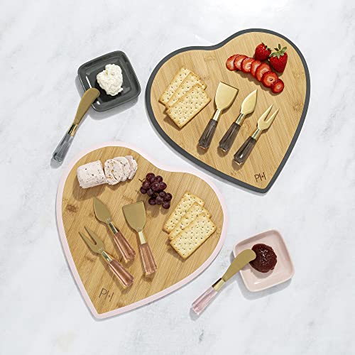 Paris Hilton Charcuterie Board and Serving Set, Bamboo Serving Board, Ceramic Dish, Cheese Utensils with Titanium Coated Blades, 6-Piece Set, Pink Paris Hilton