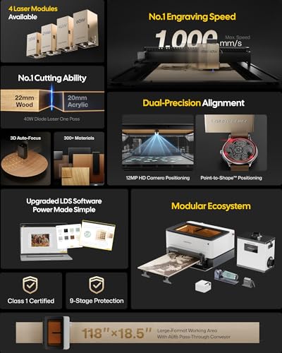 LaserPecker LX2 20W All-in-One Desktop Laser Engraver Cutter, 19.7" x 12" Large Working Area 1000mm/s High-Speed 12MP Camera Class 1 Safety Laser Engraving Machine for Wood Metal Acrylic, Basic Bundle LaserPecker