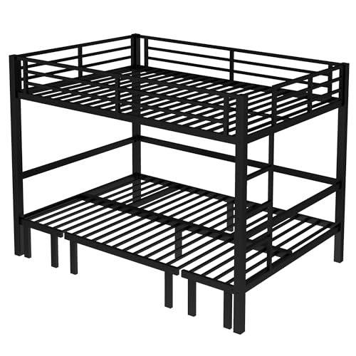 Harper & Bright Designs Queen Bunk Bed with Couch, Minimalist Bunk Bed with Sofa, Lower Bed Can Be Pulled Out in Three Sections, Black Harper & Bright Designs