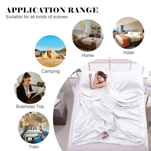 BREENHILL Double Sleeping Bag Liner,Camping Sheets & Travel Sheet, Hostels & Traveling Adult Sleep Sack for Backpacking, Hotels Lightweight Single & Double Camping Sleeping Bag Liners White BREENHILL