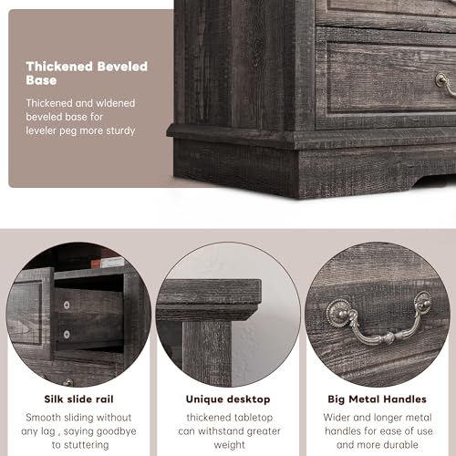 EnHomee 55.2''Wide Dresser for Bedroom Wood Dresser with LED & Power Outlet Vintage 10 Drawer Dressers & Chests of Drawers Long Dresser TV Stand, Closet,Hallway, Dark Rustic Oak EnHomee