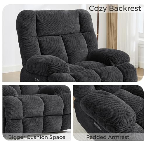 Oversized Power Zero Gravity Recliner Chairs for Adults, Electric Reclining 0 Gravity Chair for Big Man,Soft Fabric Overstuffed Single Recliners with USB Charger Port for Living Room, Grey