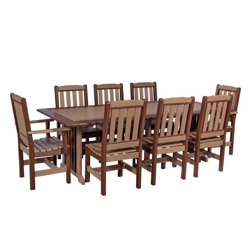 DutchCrafters 9-Piece Outdoor Patio Poly Dining Set, 96" Rectangle Table with 8 Dining Height Chairs for Outside Eating, Gathering, Entertaining - Amish Made in USA (Weatherwood on Brown) DutchCrafters