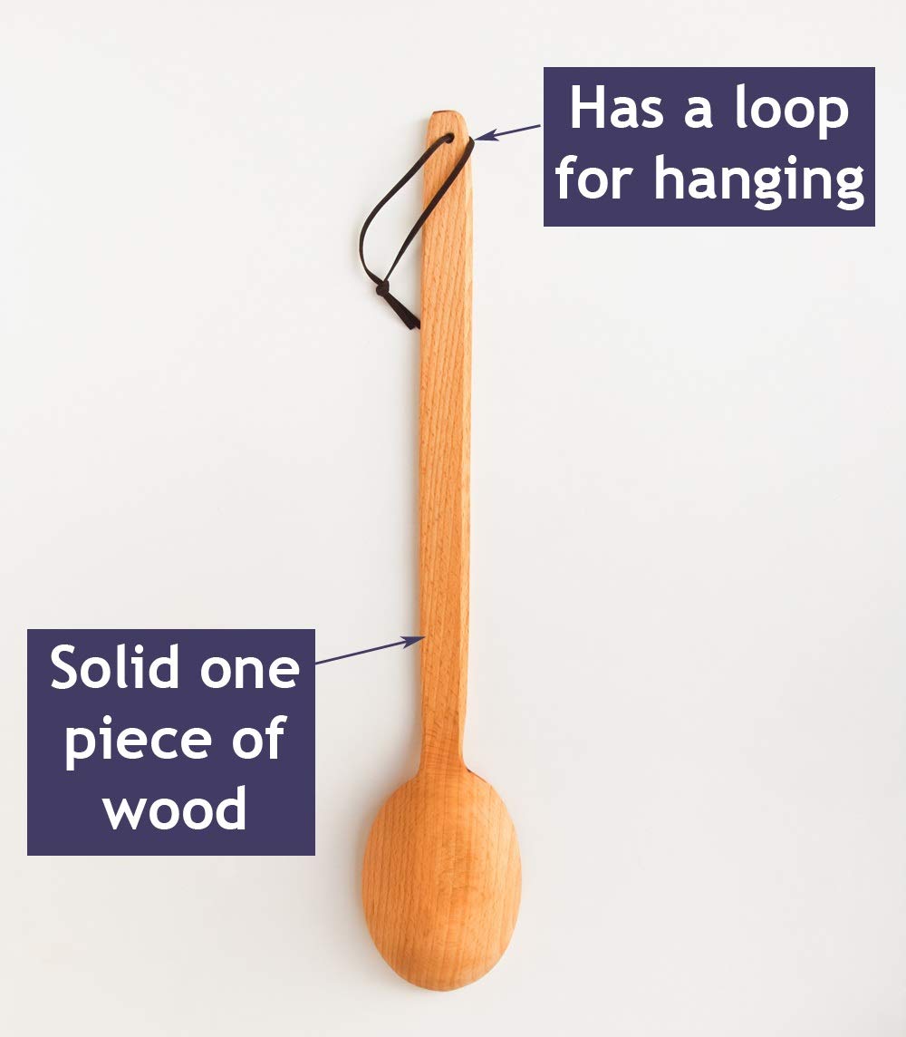 ECOSALL Heavy Duty Large Wooden Spoon 18-inch, Long Handle Cooking Spoon With a Scoop. Nonstick Big Spoon for Stirring, Mixing Cajun Crawfish Boil, Wall Décor. Super Strong Sturdy Giant Hardwood Spoon ECOSALL