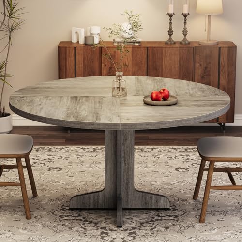 IDEALHOUSE Round Dining Table for 4, 47 Inches Dining Room Table with Wooden Base, Circle Kitchen Dinner Table for Dining Room, Kitchen, Living Room (Table Only), Grey IDEALHOUSE