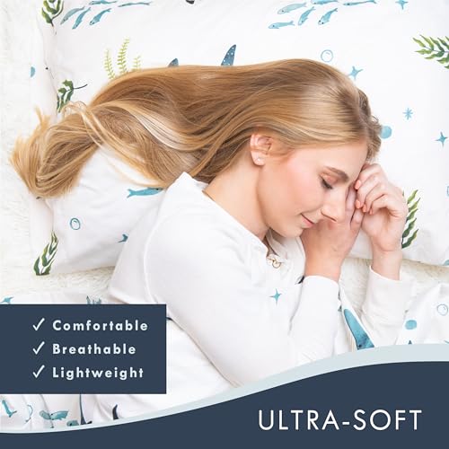 Where The Polka Dots Roam Nautical Ocean Queen Bedding Set - 4 Piece Super Soft Kids Bed Set with Fitted Sheet, Flat Sheet, and Pillowcases - Underwater Sea Creatures Design for Boys Girls Room Décor Where The Polka Dots Roam