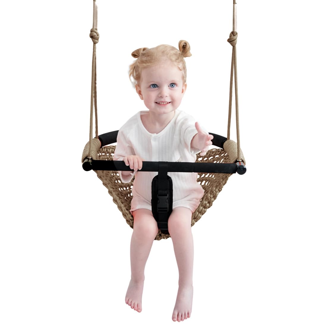 nets Tribe 2 -in- 1 Toddler Swing. Swing Seat for Kids with Adjustable Ropes, for Kids Heavy Duty Rope Play Secure Children Swing Set, for Outdoor Indoor, Backyard. Upgrade Product (Light Brown) nets Tribe