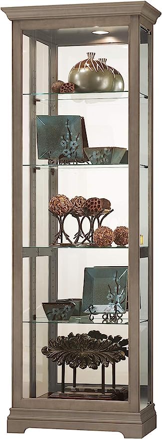 Howard Miller Hoffmann Curio Cabinet II - Grey Finish Adjustable Glass Shelves with Interior Lightning Best for Collectibles, Decorative Items, Living Room Office and Home Decor Floor Mount Howard Miller