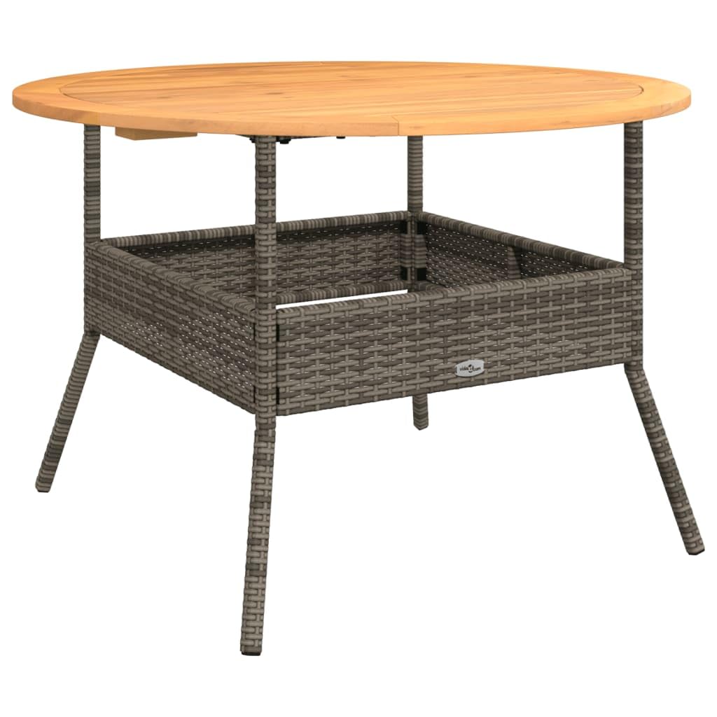 vidaXL Garden Table Grey PE Rattan, Solid Acacia Wood, Powder-Coated Steel vidaXL