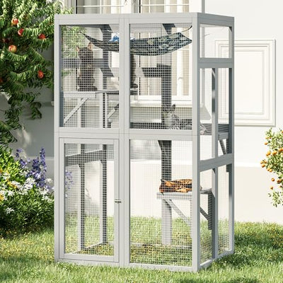 YADSUNY 64 Inch Catio Outdoor Cat Enclosure, Large Cat House for Outdoor Cats with Updated Framework Structure, Outside Cat Patio Cattery Weatherproof for Multiple Cats, Grey