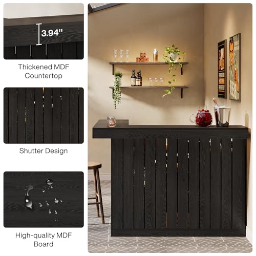 Tribesigns L-Shaped Home Bar Unit, 4-Tier Corner Liquor Bar Table with Storage Shelves and Wine Glasses Holder, Industrial Wine Cabinet Reception Desk for Home Pub (1, Black) Tribesigns