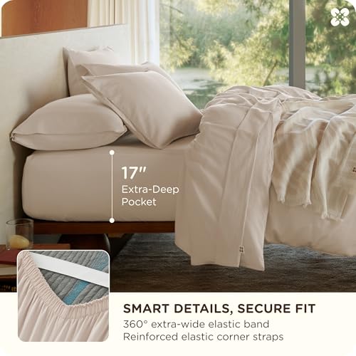 Bedsure 100% GOTS Organic Cotton Sheets, Fair Trade Certified Queen Bedding Set, Eco-Friendly, Soft, 17 inches Deep Pocket Queen Sheet, Sateen Weave Cotton Luxurious Hotel Bed Set, Linen Bedsure