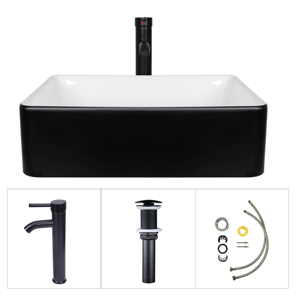 SOLIDEE 28 Inch Black Floating Bathroom Vanity with 1-Door and 1-Drawer, Modern Wall Mounted Cabinet with Black White Ceramic Vessel Sink Top SOLIDEE