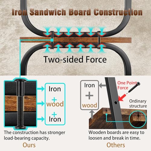 5-Tier Rustic Brown Industrial Bookshelf - Sturdy Metal and Wood Bookcase for Home and Office zbet