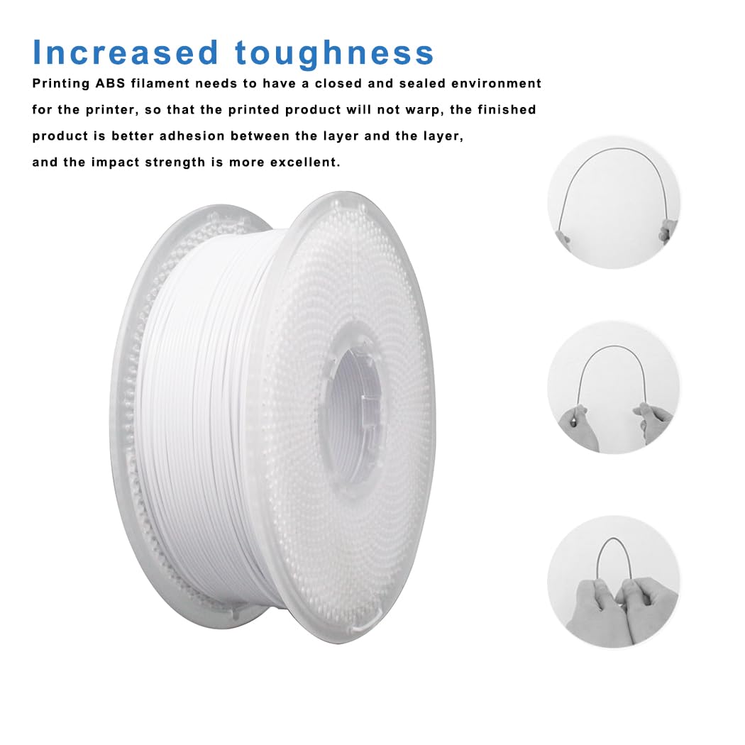 Likesilk ABS Filament 1.75mm, ABS 3D Printer Filament 1.75mm Heat Resistant 1kg Strong & Durable, Dimensional Accuracy +/- 0.02mm (ABS White, 1KG) Likesilk
